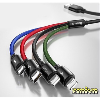 Dây cáp sạc Baseus 4 in 1 Type-C, 2 Lighning, Micro USB, cho iPhone/ iPad