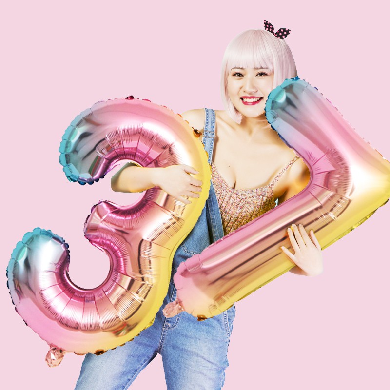 Bong Bóng Lõi Nhôm 32 Inch Hình Số Chúc Mừng Năm Mới, Sinh Nhật, Đính Hôn, Trang Trí Tiệc
