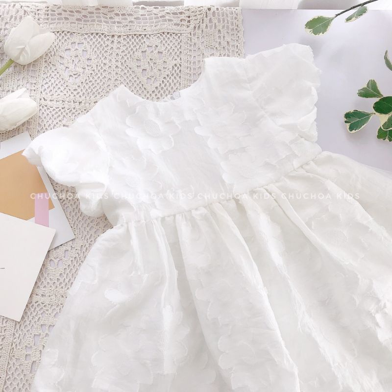 Váy bé gái, đầm bé gái dáng công chúa , hoạ tiết hoa 3d