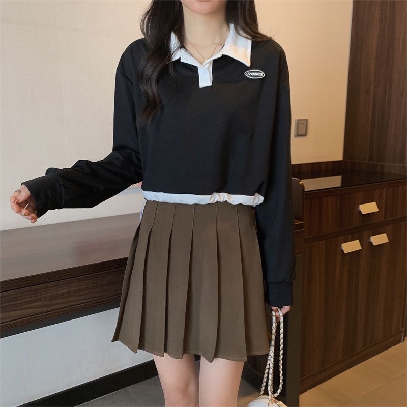 Áo thun lửng SUXI tay dài cổ polo đơn giản thời trang mùa xuân cho nữ