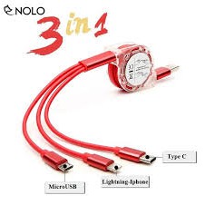 Dây Sạc điện thoại 3 in 1 Đầu Bọc Dù. Dây dù đa năng có sẵn 3 đầu sạc tiện lợi
