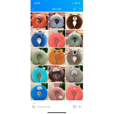 Gối chữ U, tựa cổ hình thú đi du lịch, đi xe ô tô, ngồi văn phòng...chống mỏi cổ nhiều màu