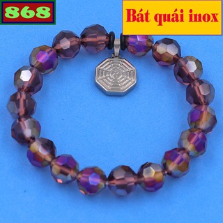 Vòng tay cắt giác tím trà 10 ly charm bát quái inox vflgitbqtr10