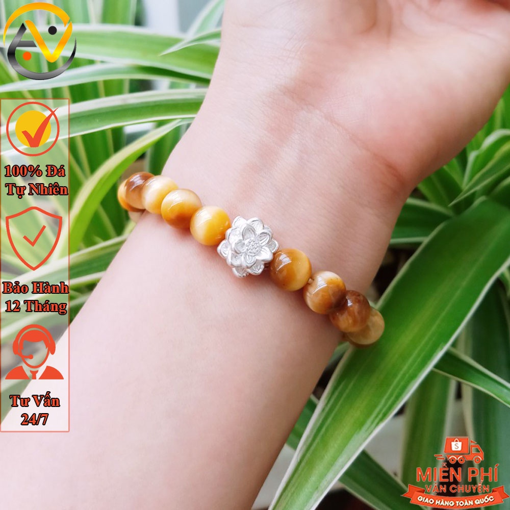 Vòng tay phong thủy mắt hổ vàng nâu - Vòng đeo tay phong thủy mệnh thổ may mắn tài lộc - Bảo hành 12 tháng