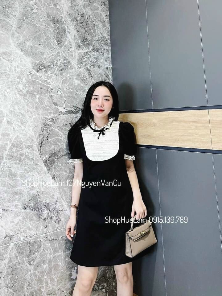 Váy xuông pha cổ ren nơ xinh