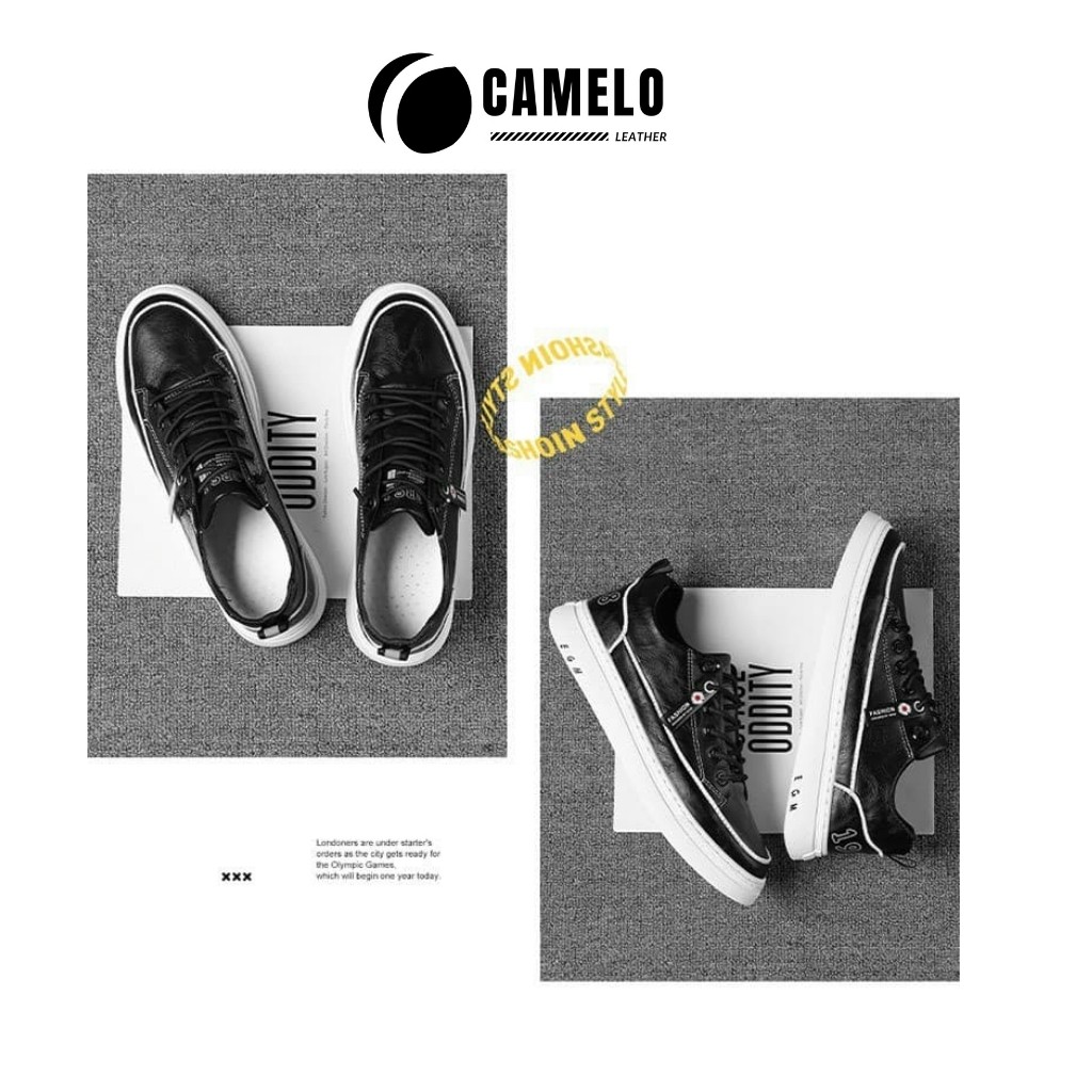 Giày Sneaker Thể Thao Da Đen Cao Cấp-Giày Sneaker Phong Cách Hàn Quốc CAMELO BC02T | BigBuy360 - bigbuy360.vn
