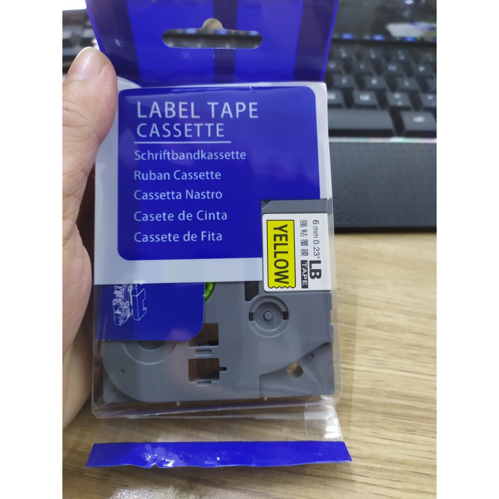Băng nhãn in LB-611 khổ 6mm*8m( chữ đen nền vàng) dành cho máy Brother Ptouch (PT) E110, E300