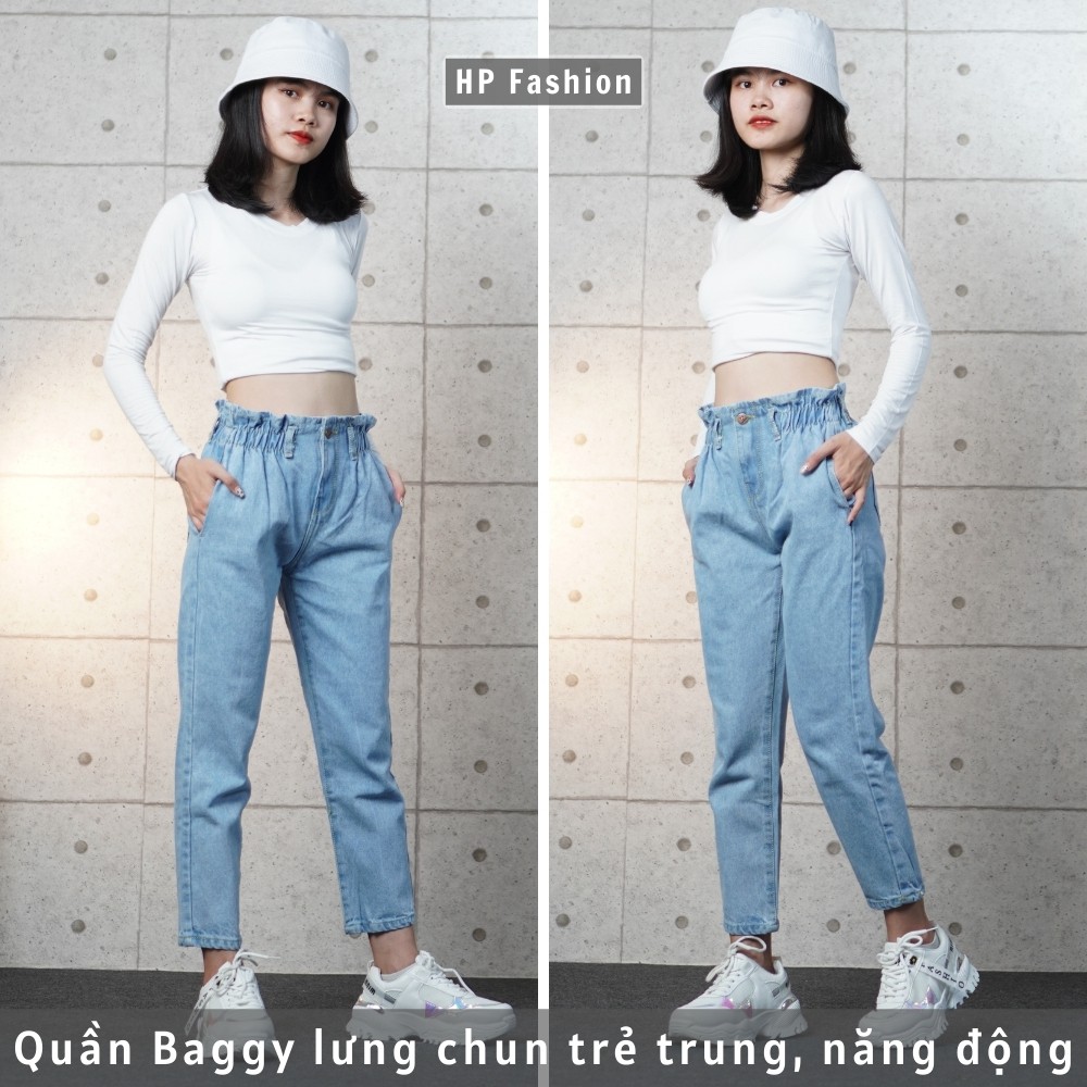 Quần baggy nữ ❤️ Quần jean cạp cao lưng chun chất bò dày dặn trẻ trung - QJ02