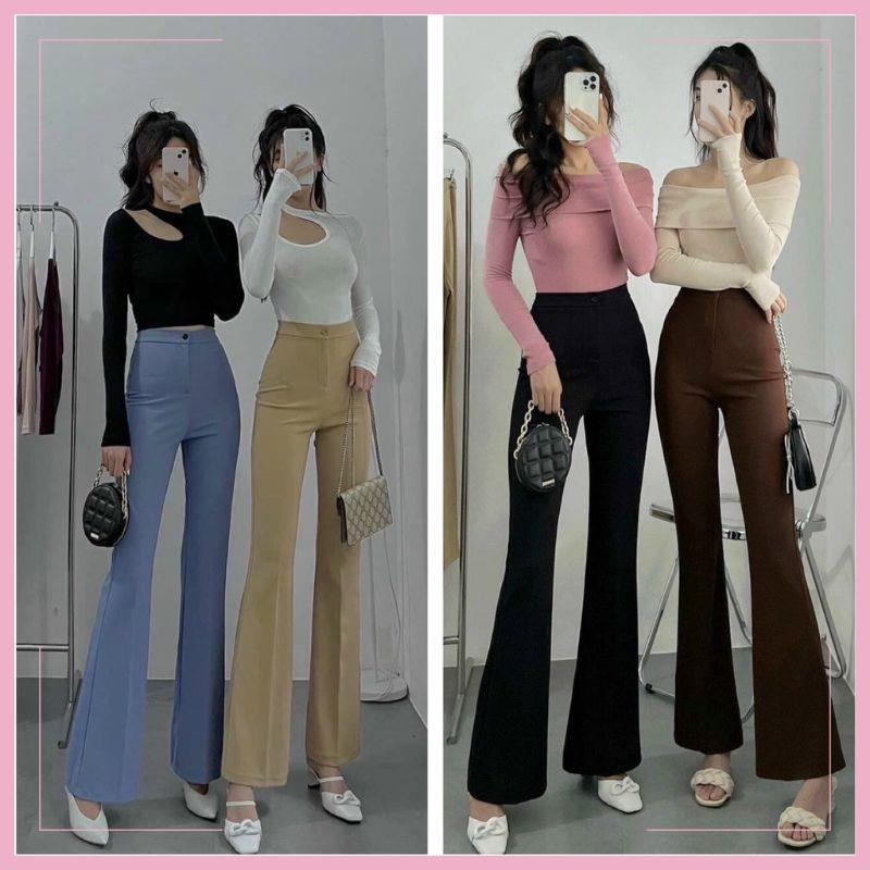 Quần ống loe cạp cao Kamichi , Quần legging dài ống loe chất tuyết mưa cao cấp mã 828