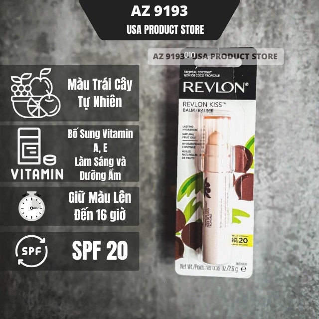 Son Dưỡng Có Màu REVLON SPF 20, 2.6g, Hàng Mỹ - Bổ Sung Vitamin, Màu Trái Cây Tự Nhiên, Giữ Màu Suốt 16h - Az 9193