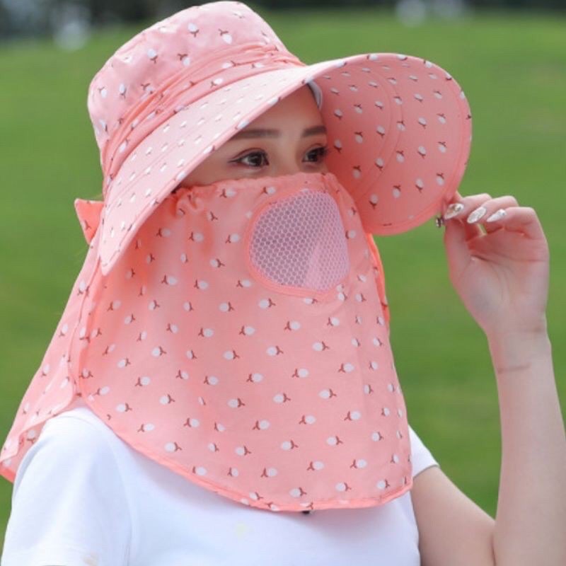 Mũ Nón rộng vành chống nắng cực mát có khẩu trang 2 lớp bảo vệ sức khỏe kèm dây thắt