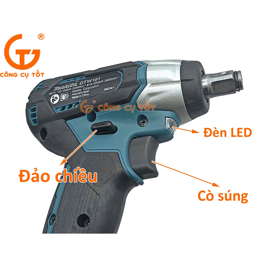 Bộ máy xiết ốc 210Nm Makita DTW181RFE cốt 1/2 inch 2 pin 18V 3Ah kèm sạc nhanh