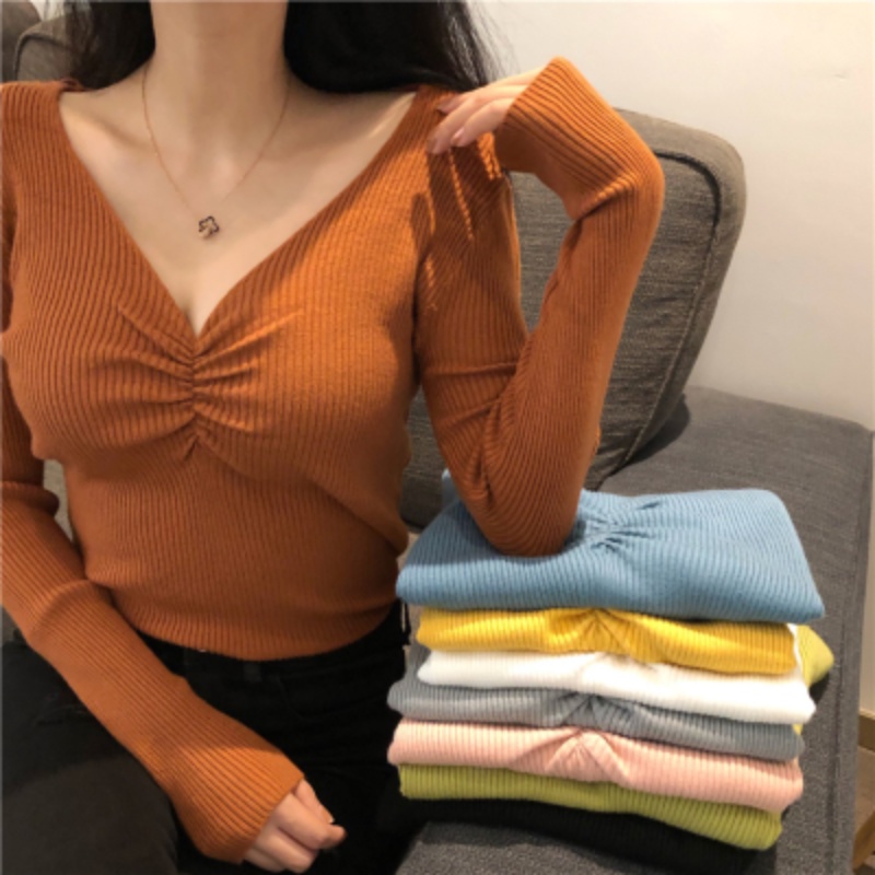 Áo sweater dệt kim dáng ôm thoải mái thời trang mùa thu phong cách Hàn Quốc cho nữ