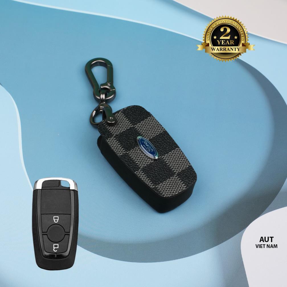 Bao da chìa khóa Ford 2 nút (Ford Ecosport, Everest, Ranger, Explorer 2019) nút da Canvas LV xẻ túi