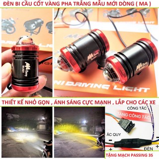 ĐÈN TRỢ SÁNG MINI XE MÁY 2 CHẾ ĐỘ CỐT VÀNG PHA TRẮNG VIỀN ĐỎ SIÊU SÁNG