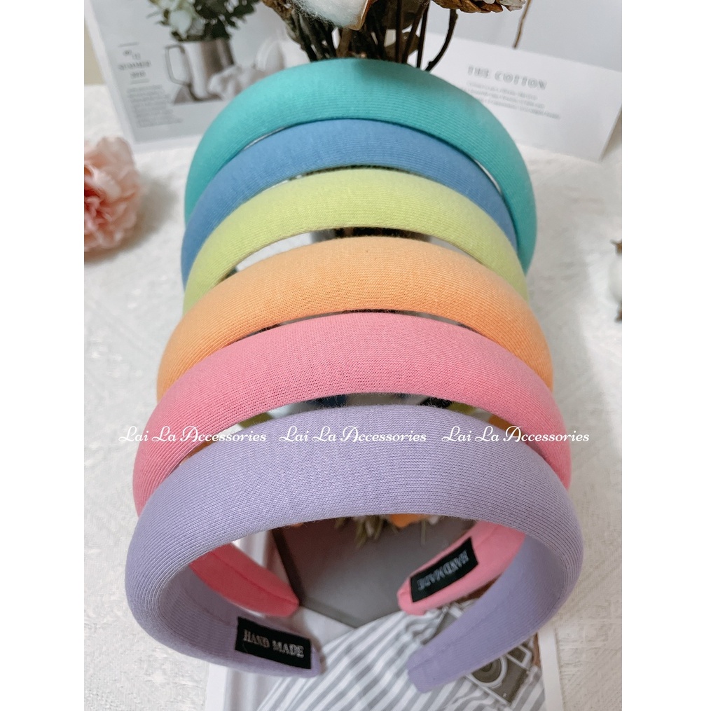 Băng đô vải mút mỏng bản to 2.8cm nhiều màu, Cài tóc vintage thời trang Hàn Quốc Lại La