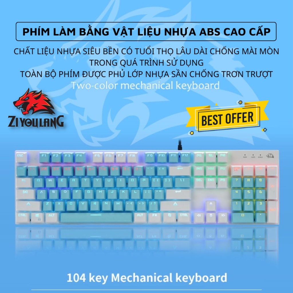 Bàn Phím Cơ Red Switch ZiyouLang K1 Pro Gaming Full Size, Led RGB 20 Chế Độ, Phím Gõ Êm, Phù Hợp Máy Tính/Pc/Laptop