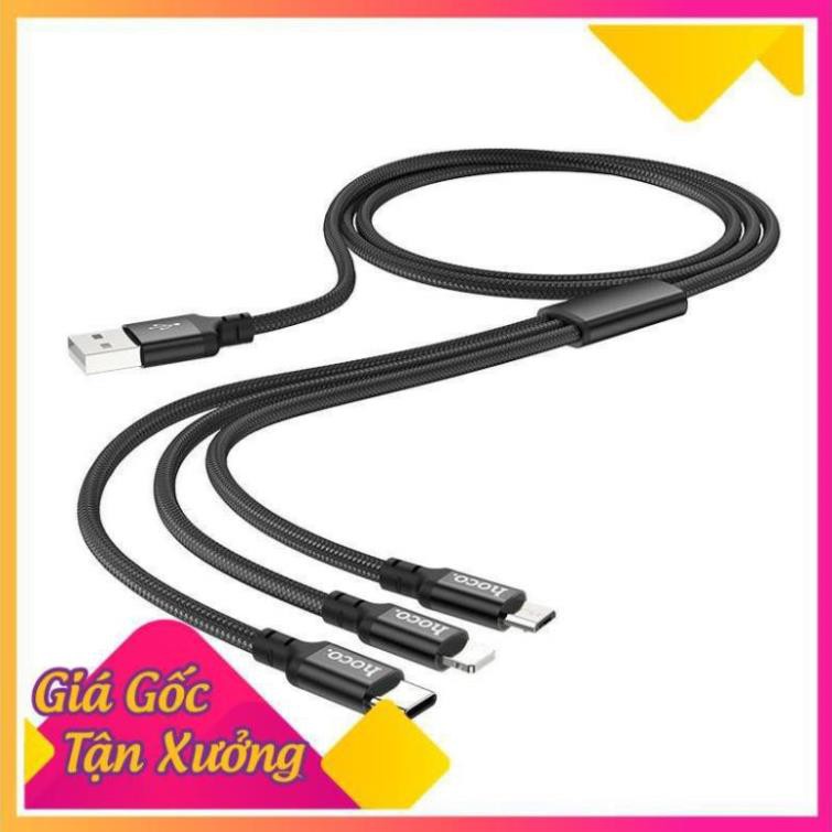 Cáp Sạc Đa Năng Dây Dù 3 Đầu Hoco X14 3 in 1 Chính Hãng - Dài 1m - Iphone/Ipad - Android