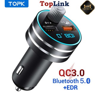 Sạc nhanh gắn xe hơi topk g201q 3.0 usb kép kết nối bluetooth 5.0 đài fm mp3 thẻ tf dành cho điện thoại di động