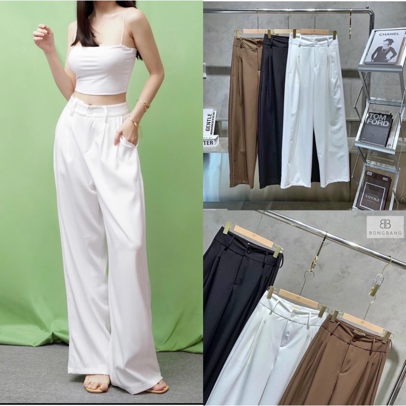[ĐỦ 3 MÀU] Quần Tây Nữ AIORI Ống Rộng Lưng Cao Âu Công Sở Ống Suông Dáng Dài Cạp Cao Vải Màu Đen Trắng Nâu Cao Cấp_ST001