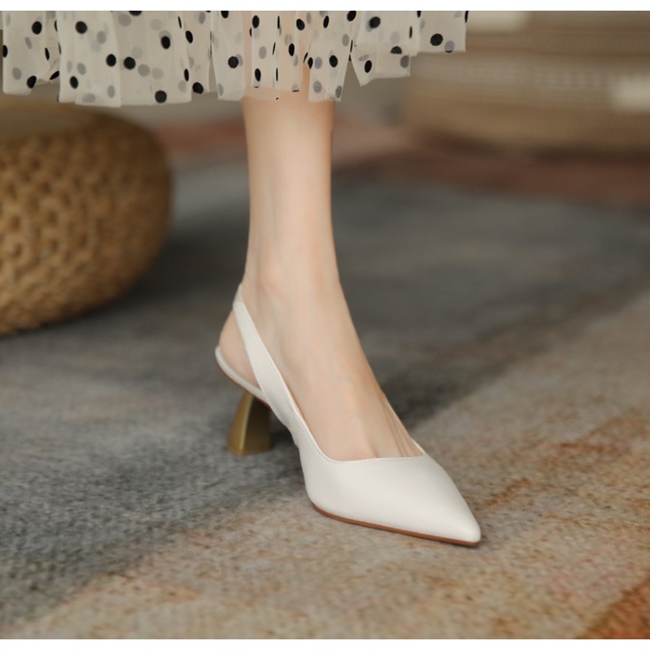 Giày Mules cao gót mũi nhọn bít mũi hở gót slingblack phong cách Hàn Quốc thanh lịch công sở