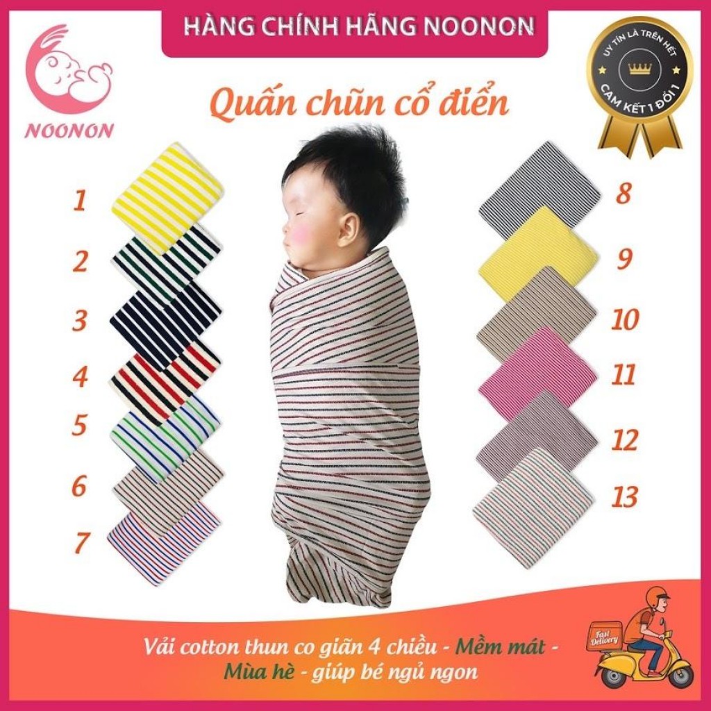 Quấn chũn NOONON giúp bé ngủ ngon, sâu giấc/ Khăn quấn em bé cổ điển (cho chọn mẫu)