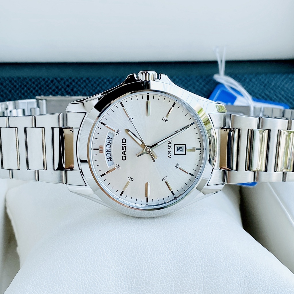 Đồng hồ nam sang trọng Casio MTP 1370D Dây thép mặt Đen - Trắng chống nước 5ATM Bảo hành 1 năm Hyma watch