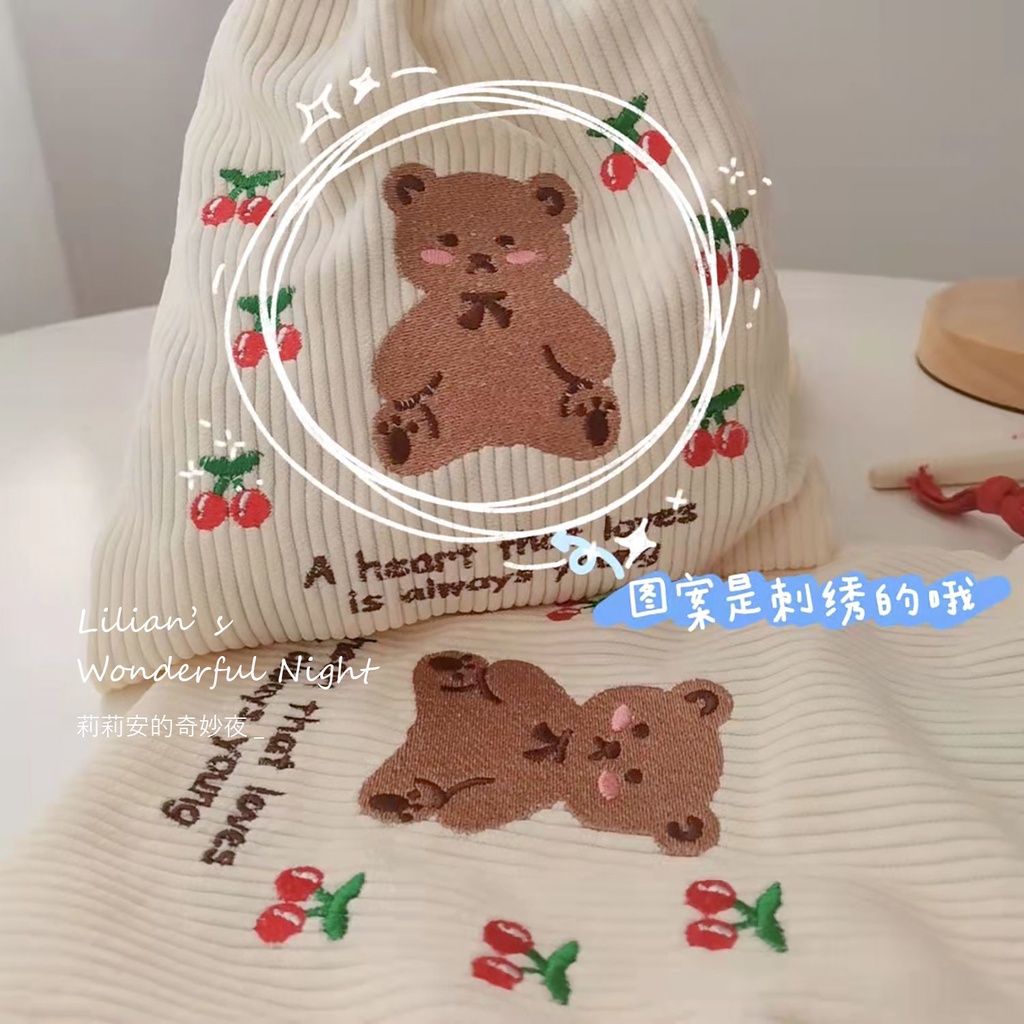 Cherry Teddy Túi Đựng Mỹ Phẩm / Đồ Vệ Sinh Cá Nhân Mang Đi Ra Ngoài Phiên Bản Hàn Quốc Chất Lượng Cao