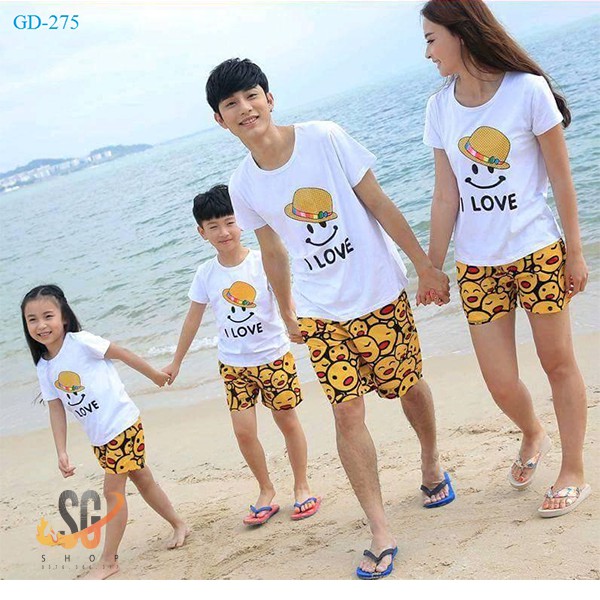 Áo gia đình mẫu I Love ngộ nghĩnh thun cotton dày dặn màu trắng DONGPHUCSG