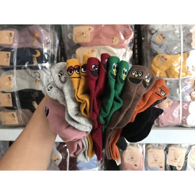 combo 5 đôi tất thêu gót biểu cảm nét mặt cực yêu