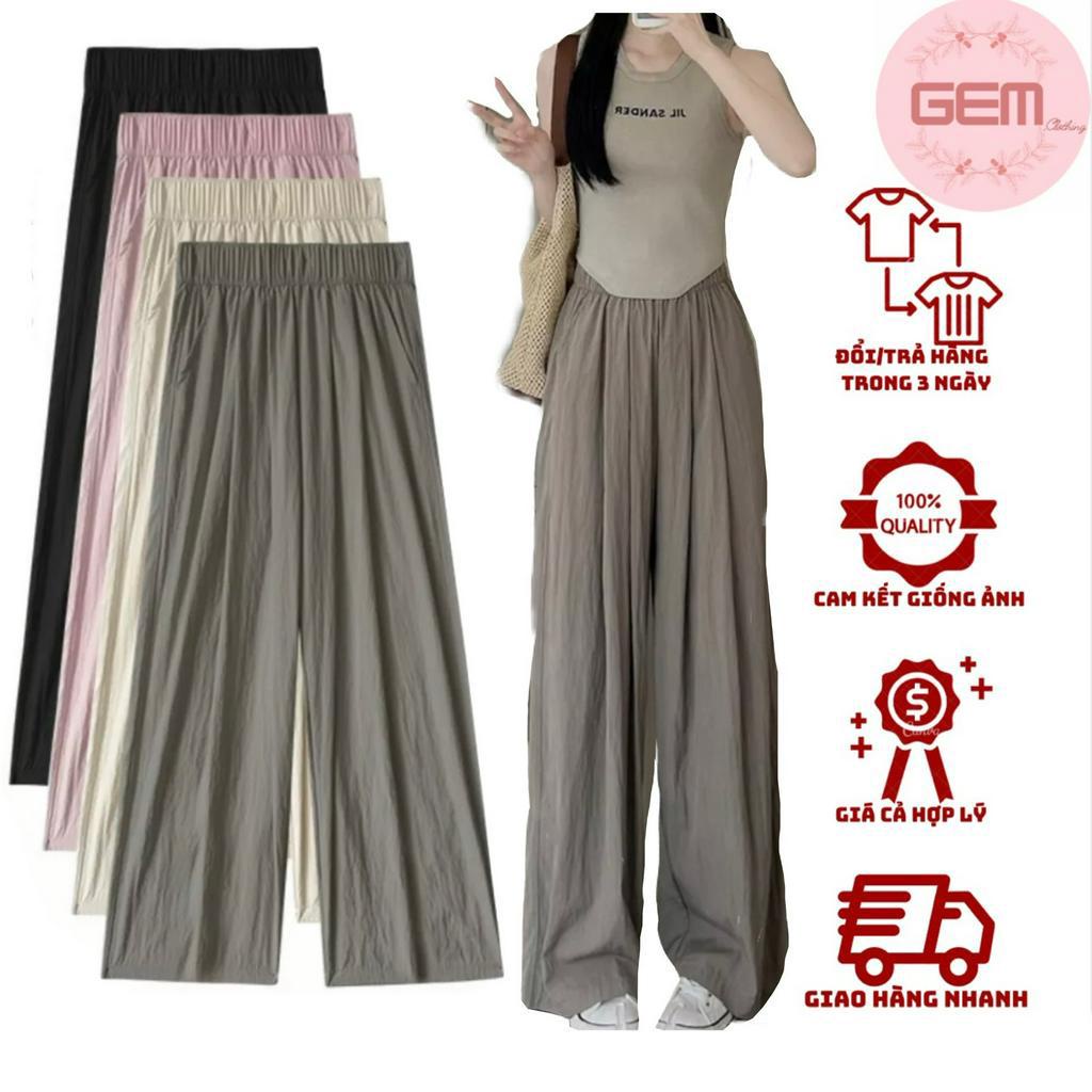 Quần Ống Rộng Nữ Chất Đũi Mát Hót Hít Cạp Cao Dây Rút Dễ Điều Chỉnh, Quần Đũi Ống Rộng Dáng Dài Xuông Trơn Basic
