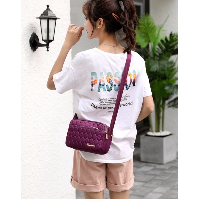 Túi xách nữ Túi đeo chéo vai màu đen/hồng chống nước phong cách Hàn Quốc cho nữ-77