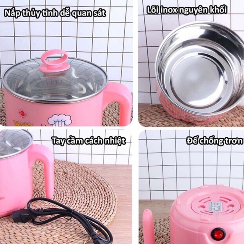 Ca Nấu Mì Siêu Tốc 2 Lớp Vung Thủy Tinh + Tặng Kèm Giá Hấp