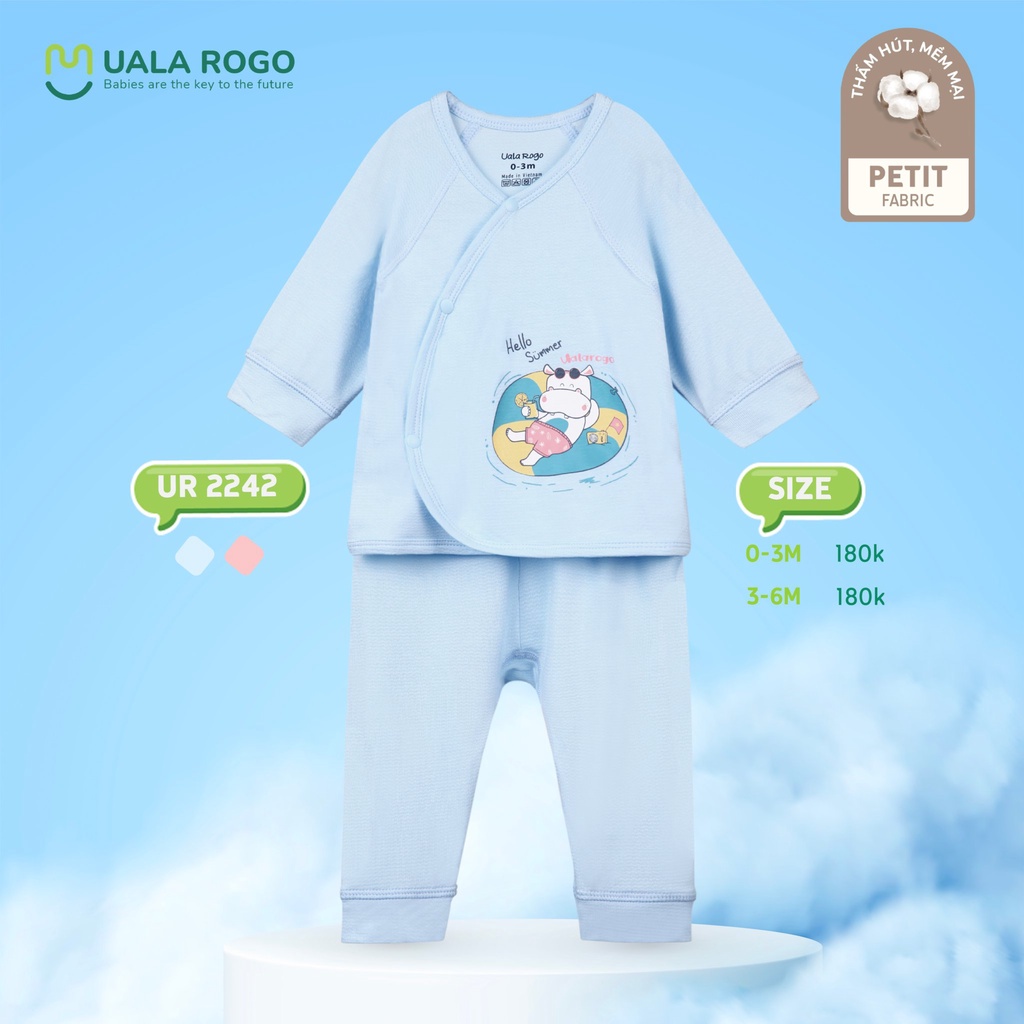 Bộ Uala Rogo Petit cài chéo hà mã dài tay cao cấp thoáng mát mềm mịn thấm hút tốt cho bé trai bé gái sơ sinh 2242