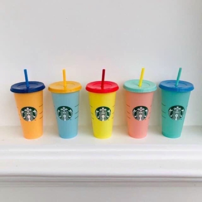 Sét 5 Ly Đổi Màu STARBUCKS 🍒FREESHIP🍒Cốc Nhựa 5 Màu 710ml Giữ Nhiệt Có Thể Tái Sử Dụng