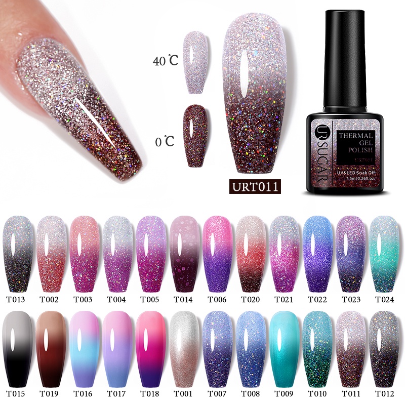 Set 4 lọ gel sơn móng tay UR SUGAR màu xanh dương/hồng ánh nhũ nổi bật