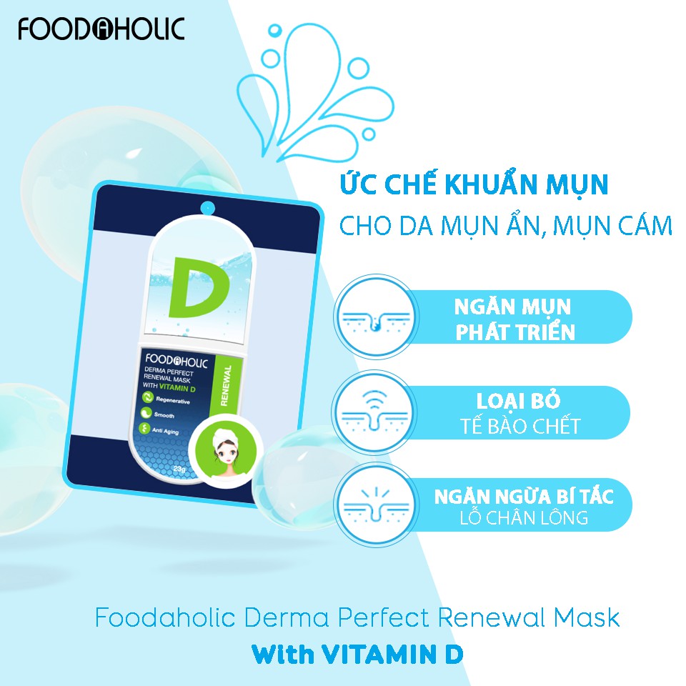 Hộp 10 Mặt Nạ Dưỡng Ẩm, Tái Tạo Và Phục Hồi Da Chiết Xuất Vitamin D Foodaholic Derma Perfect Renewal Mask 23g x 10
