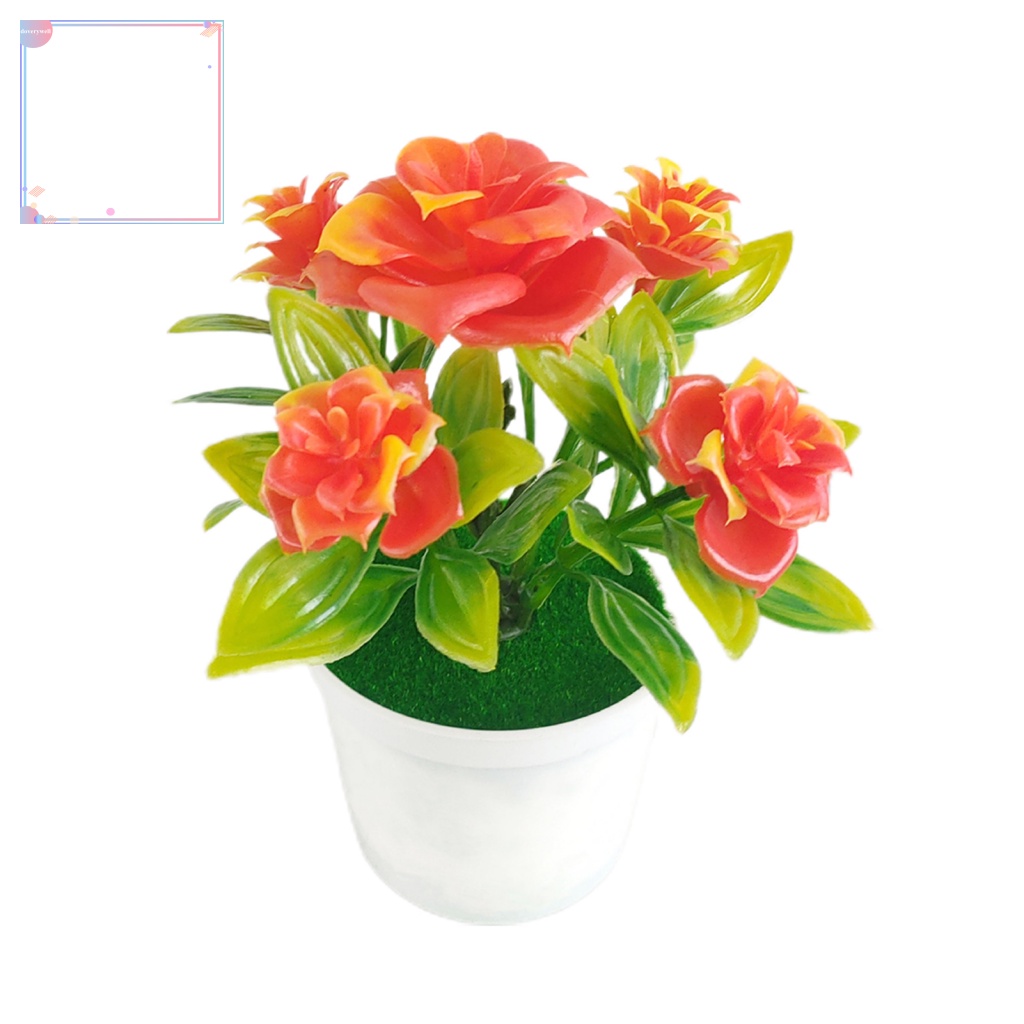 Chậu Cây Giả Màu Đỏ Và Vàng Hồng &amp; Cam &amp; Hồng Dùng Trang Trí Nhà Cửa