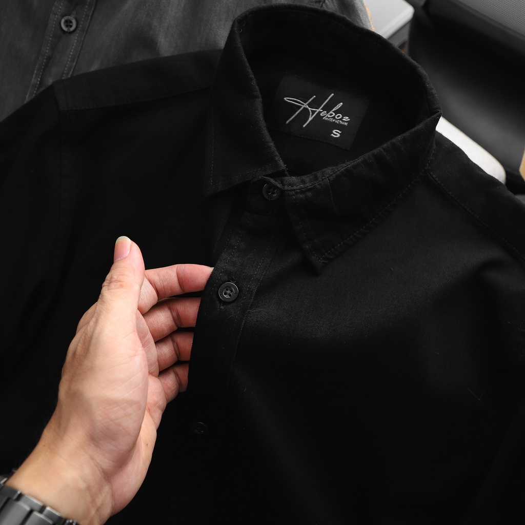 Áo sơ mi nam ngắn tay denim Heboz 3M, form slimfit hiện đại năng động thời trang 00001160