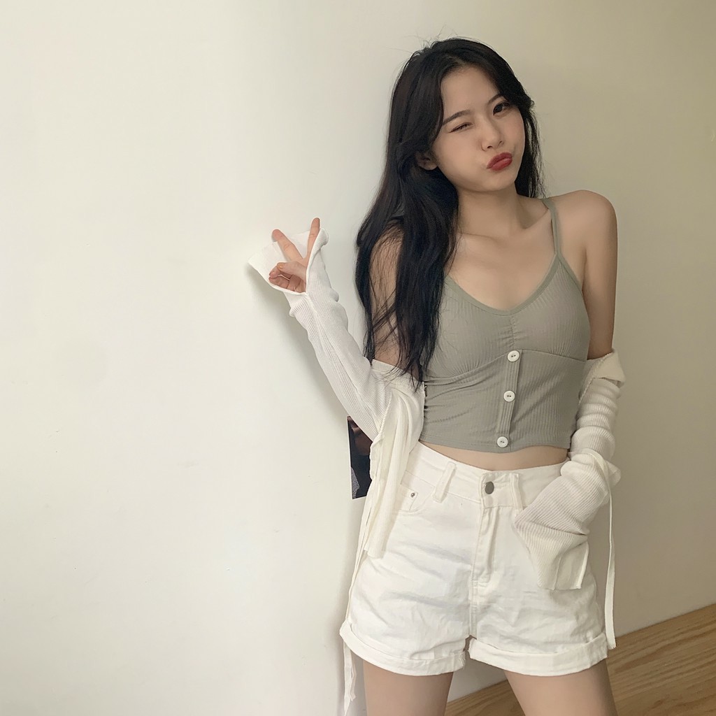 Áo Bra hai dây croptop len tăm 3 khuy 2079 | BigBuy360 - bigbuy360.vn