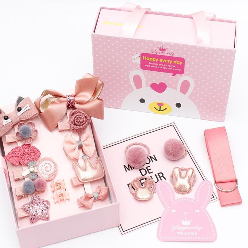 HỘP 18 NƠ KẸP TÓC KÈM DÂY BUỘC TÓC CÔNG CHÚA XINH XẮN CHO BÉ GÁI - HỘP QUÀ TẶNG GIỎ XÁCH 18 DÂY CỘT TÓC CAO CẤP CUTE