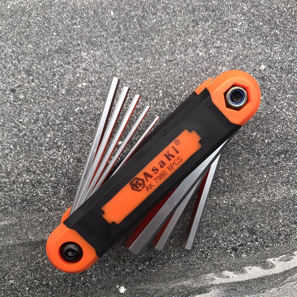 Bộ lục giác gập, hoa thị gấp, tô vít gập 8 chi tiết Kapusi/Asaki, bộ dụng cụ đa năng chuyên nghiệp