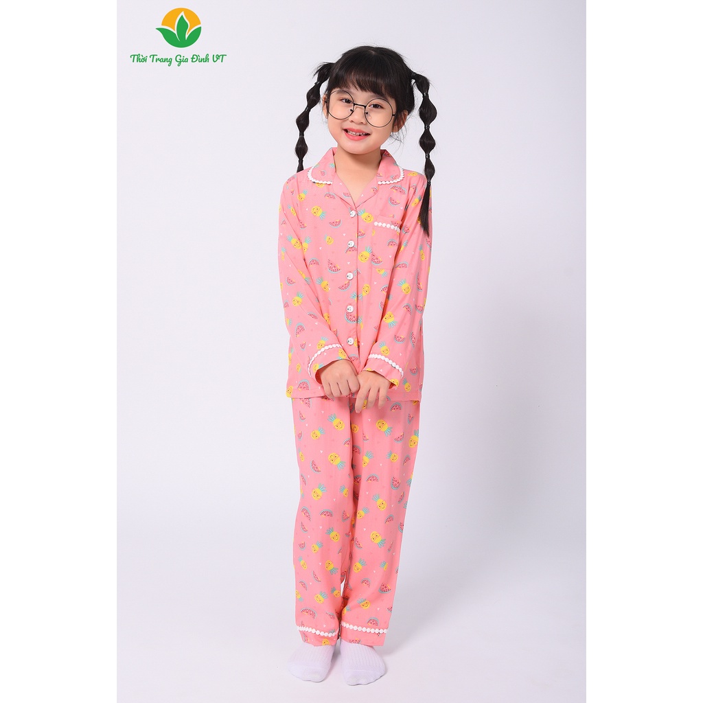 Bộ lanh pijama mặc nhà bé gái Việt Thắng, quần dài, áo dài tay - B70.2202