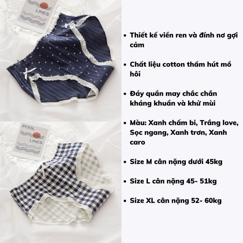 Quần lót cotton viền ren Cao Cấp, Quần chip nữ nhiều họa tiết cực xinh L396
