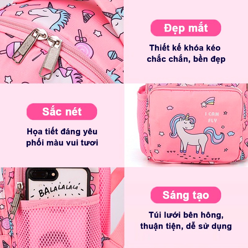 Balo cho bé 3-5 tuổi vải dù không thấm nước Baby-S, Balo mẫu giáo hình unicorn – SB017