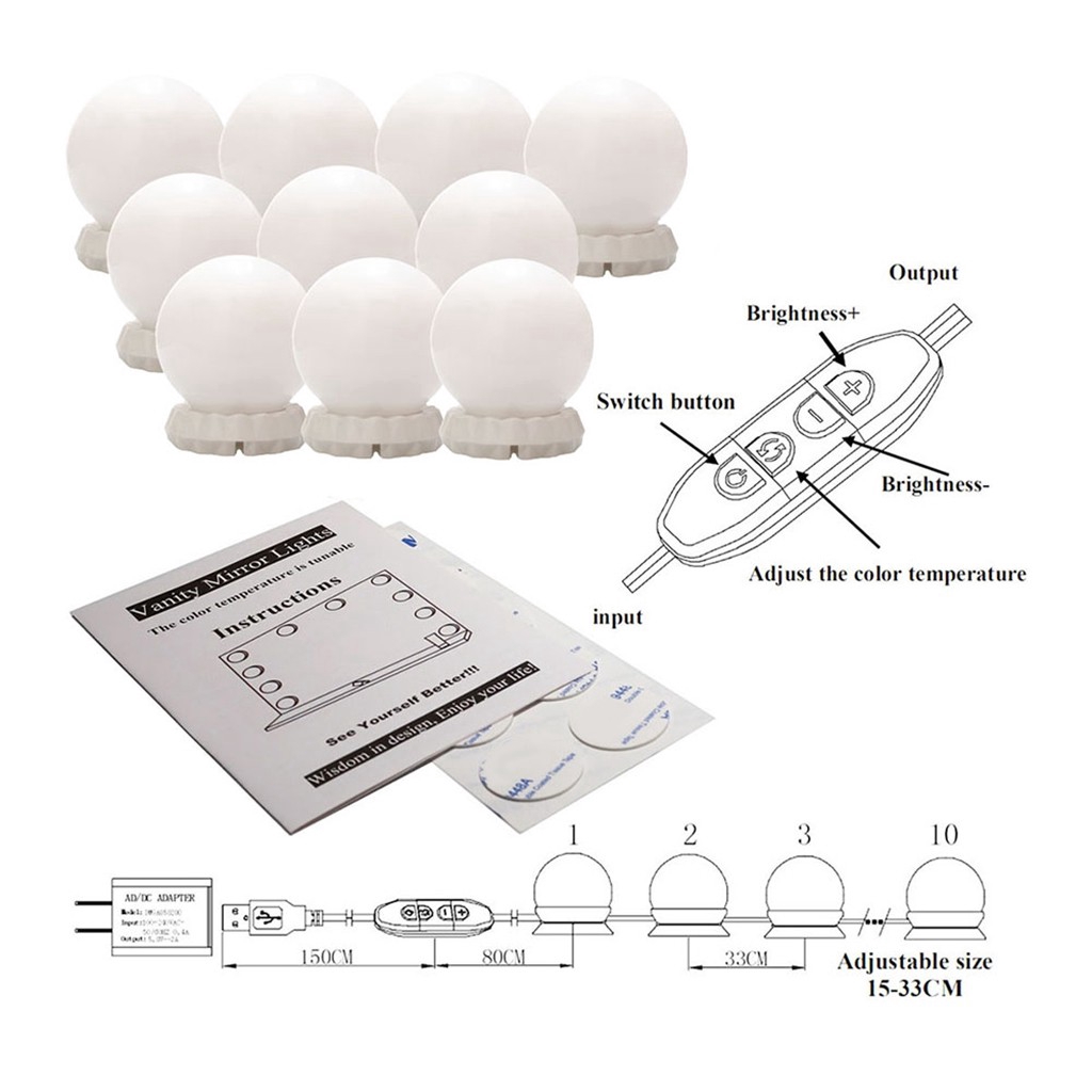 Set 10 Bóng Đèn Led Gắn Gương Trang Điểm