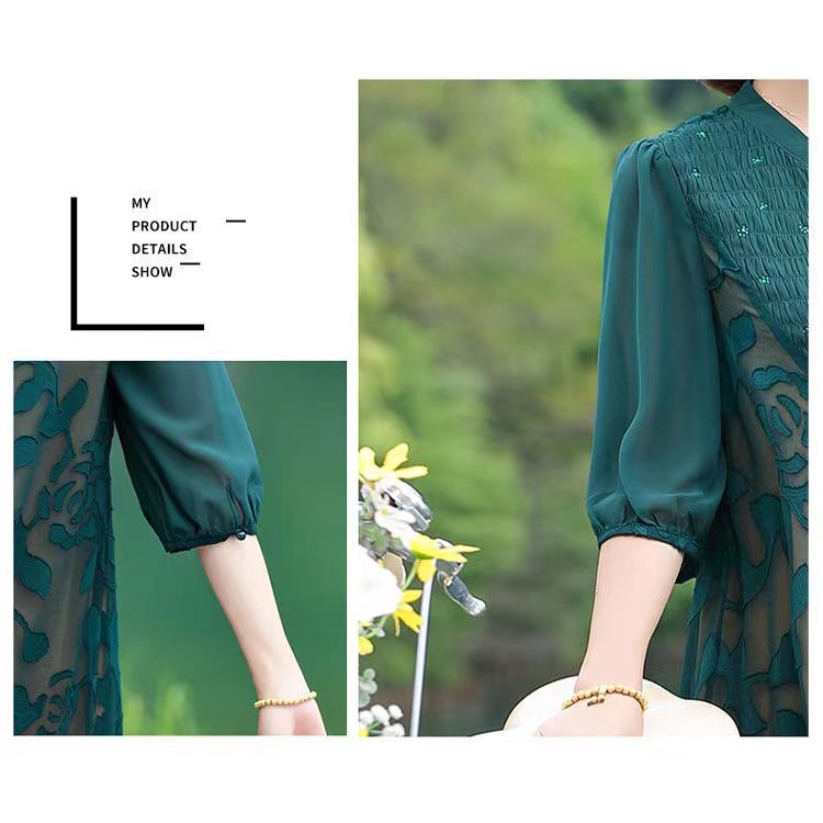 váy nhảy trung niên Đầm Dài Cổ Chữ v Dáng Rộng Thời Trang Mùa Hè Dành Cho Phụ Nữ Trung Niên 2022