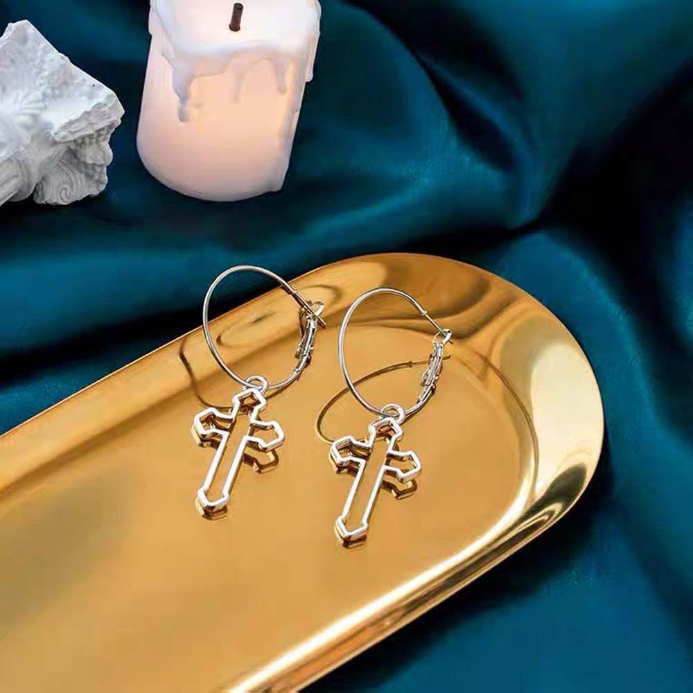 Mxgoods Khuyên Tai Tròn Mặt Thánh Giá Bằng Hợp Kim Dầu Khô Nhanh Phong Cách Gothic Tối Giản Cho Nam Và Nữ