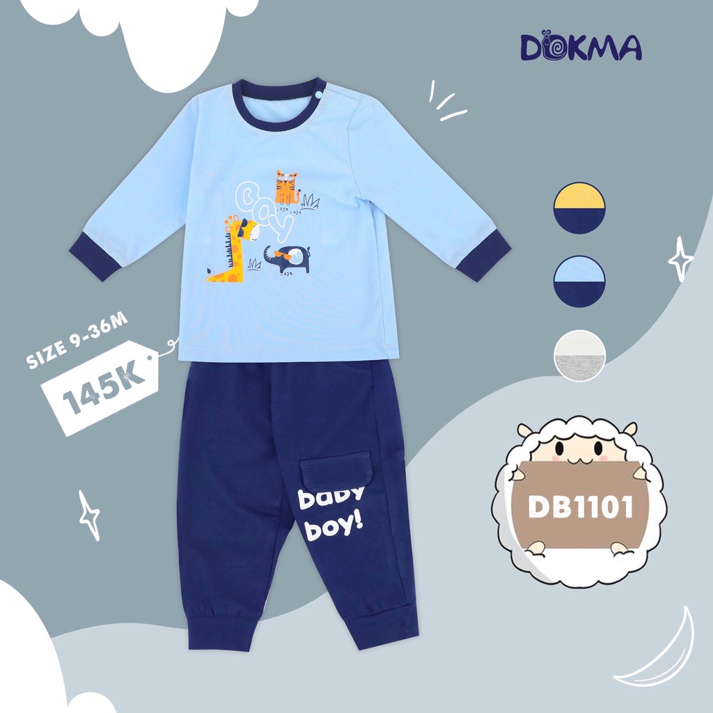 DB1101 Bộ dài tay bé trai phối túi Dokma vải cotton mỏng (9-36M)