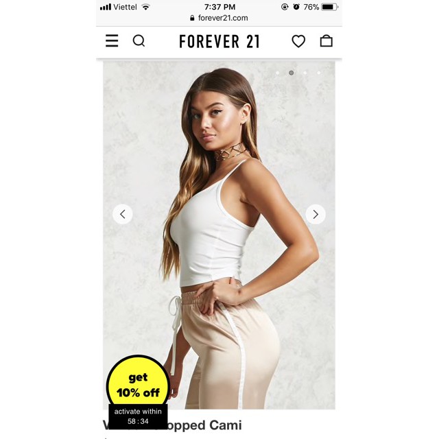 Áo thun dây croptop nữ Forever 21.